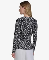 Halston Women's Printed Sash-Waist Long-Sleeve Tunic