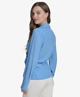 Halston Women's Faux-Wrap Side-Knot Long-Sleeve Blouse