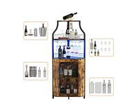 gaomon Corner Bar Cabinet with Led Lights, Industrial Liquor Cabinet with Adjustable Shelf, 5-Tier Industrial Wine Cabinet with Glass Holder