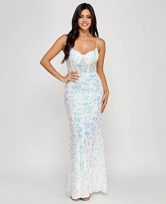 Say Yes Juniors' Sequin Scoop-Neck Gown, Created for Macy's