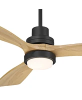 Casa Vieja 52" Delta Modern Country Indoor Outdoor Ceiling Fan 3 Blade Cct Led Light Remote Control Matte Black Finish Wood Blades Bedroom Patio Livin