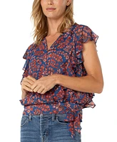 Liverpool Los Angeles Petite Ruffled Tie-Hem Top