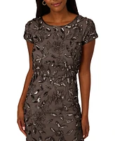 Adrianna Papell Women's Boat-Neck Blouson Beaded Gown