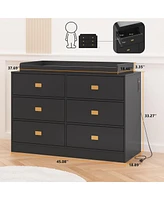gaomon Dresser for Bedroom with 6 Drawers, Changing Table Top, Nursery Diaper Station Baby Power