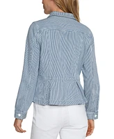 Liverpool Los Angeles Petite Striped Peplum-Hem Jacket