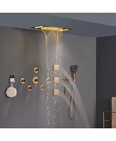 Boyel Living Luxury Led Shower System with Side Body Jets and Handheld Head Faucet Set Shelf Hook, Brushed Gold