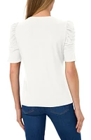 CeCe Women's Shirred-Sleeve Embellished-Button Top