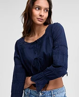And Now This Women's Cotton Cropped Lace-Trim Top