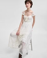 And Now This Women's Scoop-Neck Ruffle-Sleeve Maxi Lace Dress, Created for Macy's