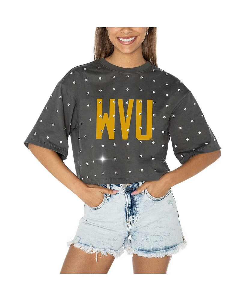 Gameday Couture Women's Gray West Virginia Mountaineers Go Time Rhinestone Crop T-Shirt