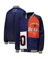 Gameday Couture Women's Navy/Orange Chicago Bears Oversized Hot Shot Rhinestone Throwback Full-Snap Varsity Bomber Jacket