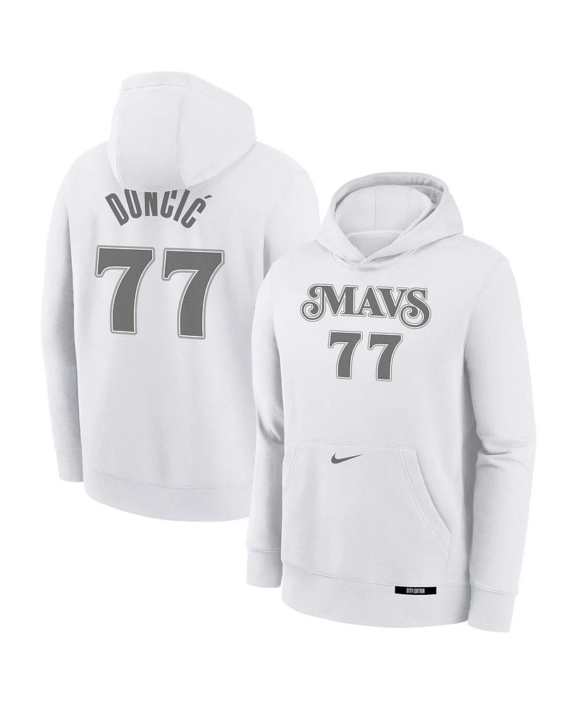 Nike Big Boys and Girls Luka Doncic White Dallas Mavericks 2024/25 City Edition Name Number Pullover Hoodie