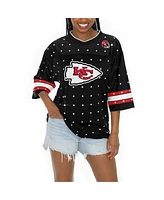 Gameday Couture Women's Black Kansas City Chiefs Kickoff Time Allover Rhinestone Sports Stripe Jersey V-Neck T-Shirt