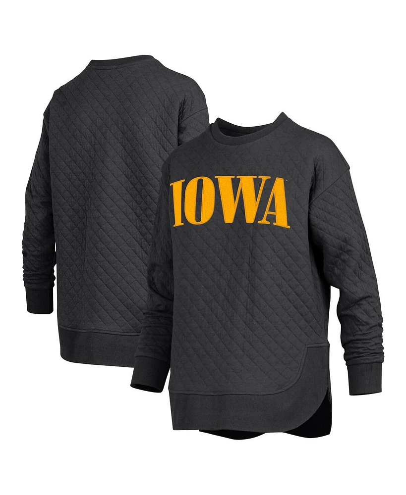 Pressbox Women's Black Iowa Hawkeyes Quilted Long Sleeve Pullover Sweatshirt