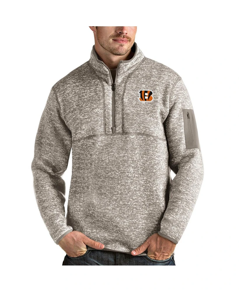 Antigua Men's Oatmeal Cincinnati Bengals Fortune Quarter-Zip Pullover Jacket