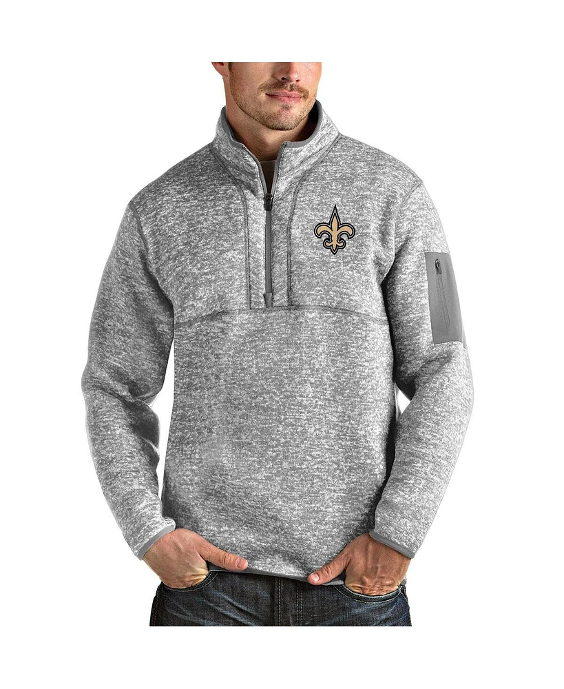 Antigua Men's Heather Gray New Orleans Saints Team Logo Fortune Quarter-Zip Pullover Jacket