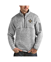 Antigua Men's Heather Gray New Orleans Saints Team Logo Fortune Quarter-Zip Pullover Jacket