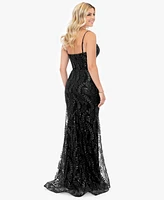 Blondie Nites Juniors' Glitter Mesh Corset Gown