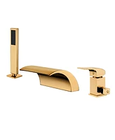 Boyel Living Dual-Function Bathtub Faucet Set with Handheld Shower Head Brass Tub Spout Waterfall Bathtub Shower Faucet, Brushed Gold