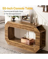 Tribesigns 55-Inch Console Table, 2-Tier Farmhouse Entryway Table with Storage, Narrow Long Wood Sofa Table Behind Couch for Entrance, Hallway, Foyer,