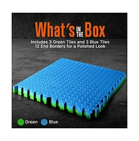 Squatz 6-Piece Puzzle Exercise Mat, Eva Foam Tiles, Blue/Green