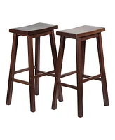 Pj Wood Classic Saddle Seat 29" Tall Kitchen Counter Stools, Walnut (Set of 4)