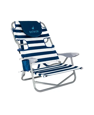 Ostrich On-Your-Back Outdoor Reclining Beach Pool Camping Chair, Blue Stripe