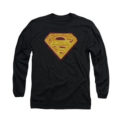 Superman Men's Hot Steel Shield Long Sleeve Adult Tee / T-Shirt