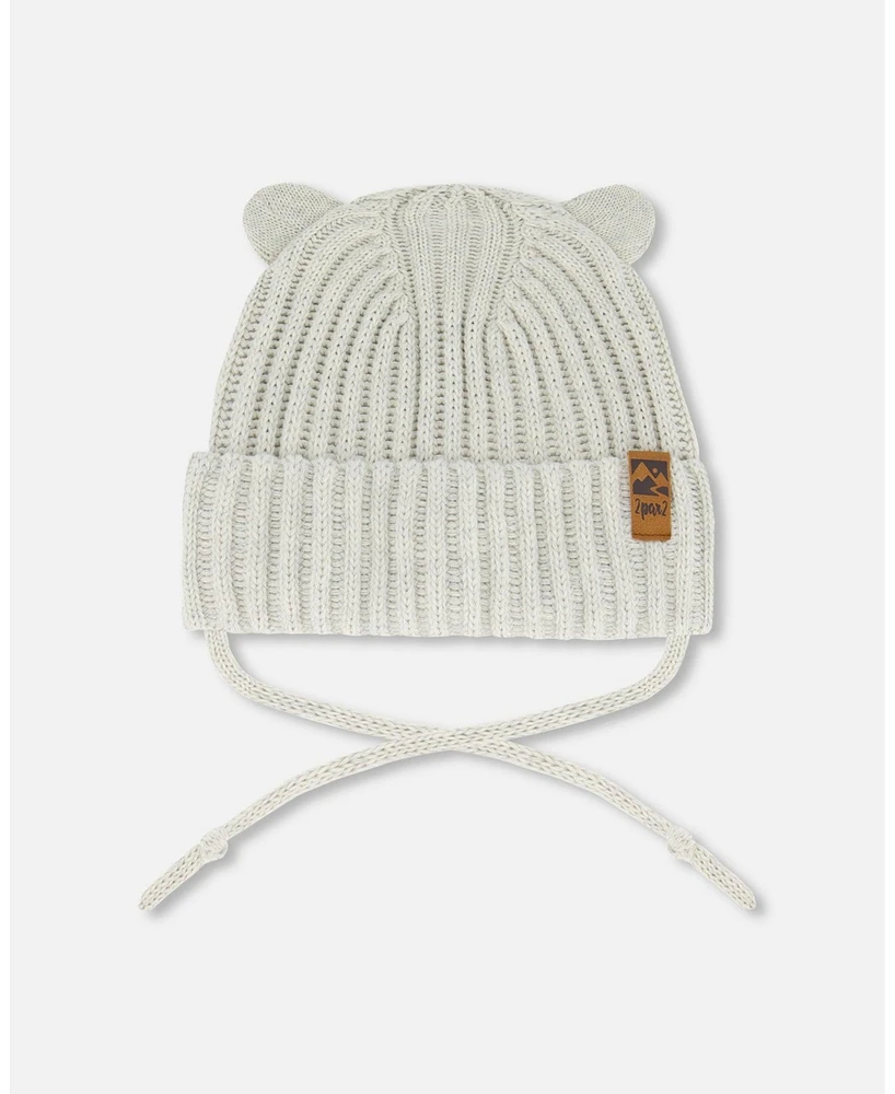 Deux par Deux Baby Unisex Baby Knit Hat With Strings Off-White - Infant