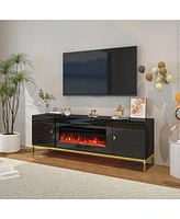 Boyel Living 70 inches Mdf Tv Stand with 36 Fireplace and Storage Cabinets