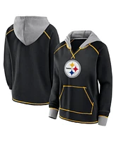 Logo Athletic Women's Black Pittsburgh Steelers Boom Fleece Pullover V-Neck Hoodie