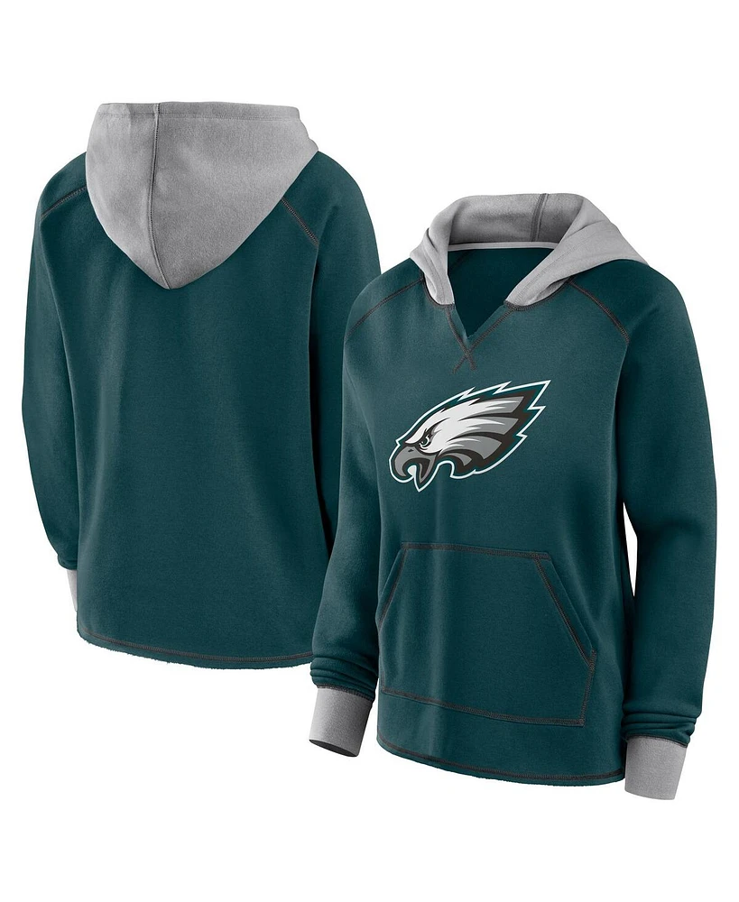Logo Athletic Women's Midnight Green Philadelphia Eagles Boom Fleece Pullover V-Neck Hoodie