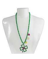 Betsey Johnson Faux Stone Shamrock Roll Pendant Long Necklace