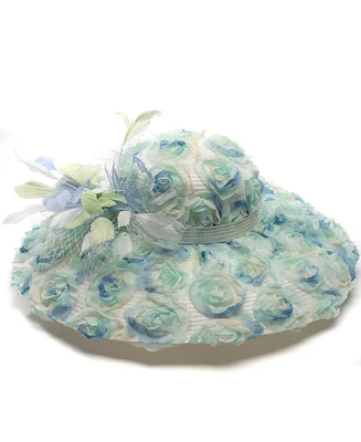 August Hats Floral Overlay Extra-Wide Brim Dressy Hat