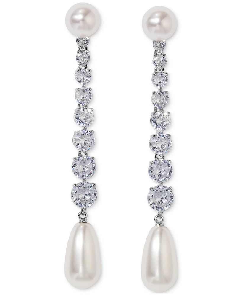 Eliot Danori Silver-Tone Cubic Zirconia & Imitation Pearl Linear Drop Earrings, Exclusively at Macy's