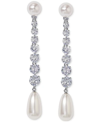 Eliot Danori Silver-Tone Cubic Zirconia & Imitation Pearl Linear Drop Earrings, Exclusively at Macy's