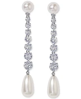 Eliot Danori Silver-Tone Cubic Zirconia & Imitation Pearl Linear Drop Earrings, Exclusively at Macy's