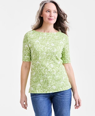 Style & Co Women's Printed Boat-Neck Elbow-Sleeve Top, Exclusively at Macy's