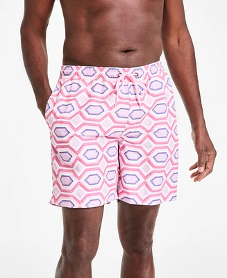 Club Room Men's Geometric Print Drawstring 7" Swim Trunks, Exclusively at Macy's