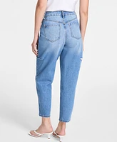 Bar Iii Women's Cotton Cut-Out Slash Barrel-Leg Denim Pants, Exclusively at Macy's