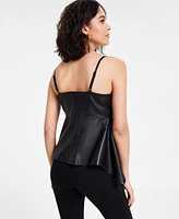 Bar Iii Women's Faux-Leather Sleeveless Peplum Top, Exclusively at Macy's