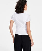 Bar Iii Women's Crewneck Ruched-Front Short-Sleeve T-Shirt, Exclusively at Macy's