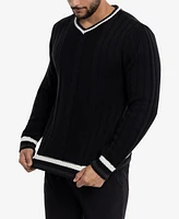X-Ray Men's Cable Knit Tipped V-Neck Sweater