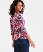 Style & Co Petite Tonal Pattern Round-Neck Cotton Top, Exclusively at Macy's