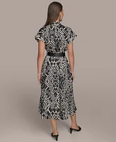 Donna Karan New York Women's Printed V-Neck Belted Dress