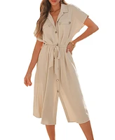 Cupshe Women's Beige Short Sleeve Belted Midi Beach Dress