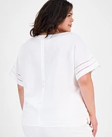 Anne Klein Plus Button-Back Short-Sleeve Blouse