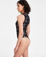 Bar Iii Women's Crewneck Sleeveless Lace Bodysuit, Exclusively at Macy's