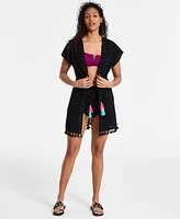 Miken Juniors' Crochet Tassel-Trimmed Tie-Front Kimono Cover-Up, Exclusively at Macy's