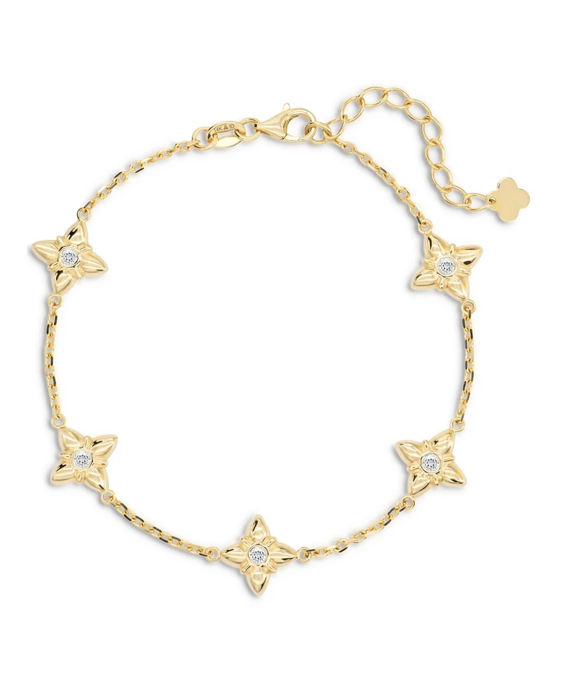 Devata Clover Chain Bracelet in 14K Gold with Cubic Zirconia, 6.5 in adj to 7.5 in, approx. 4.4 grams.